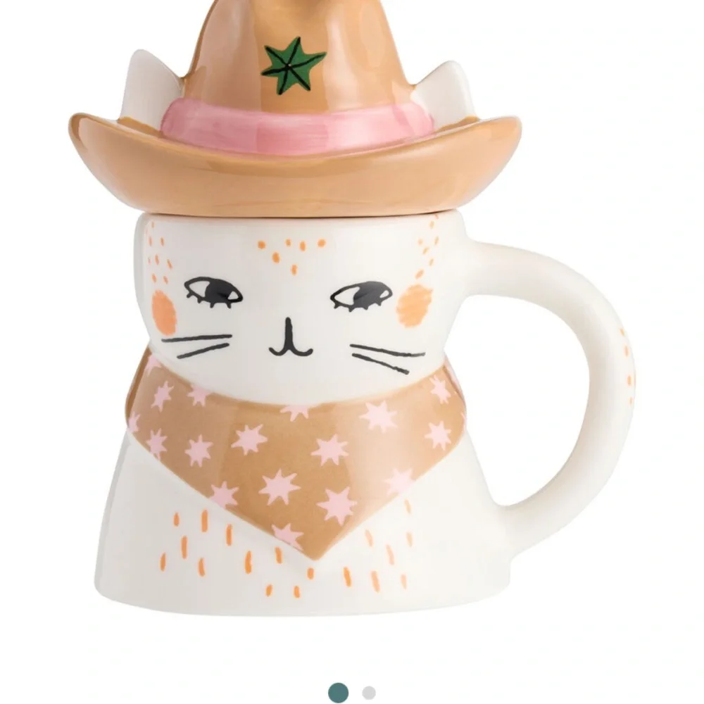 WORLD MARKET Cowboy Cat Mug with Bandana detail and hat lid